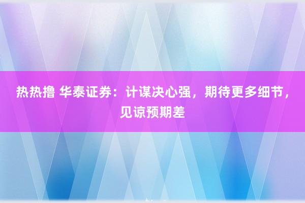 热热撸 华泰证券：计谋决心强，期待更多细节，见谅预期差