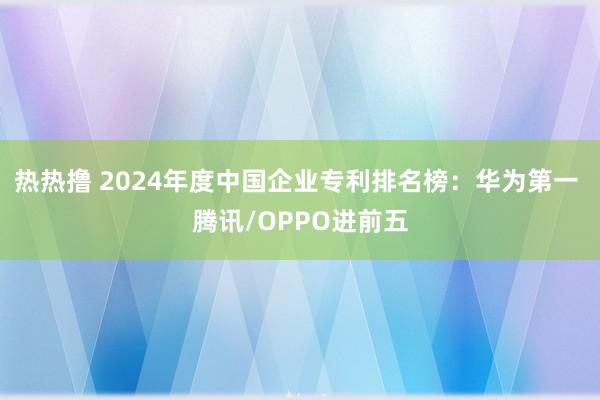 热热撸 2024年度中国企业专利排名榜：华为第一 腾讯/OPPO进前五