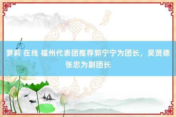 萝莉 在线 福州代表团推荐郭宁宁为团长，吴贤德张忠为副团长